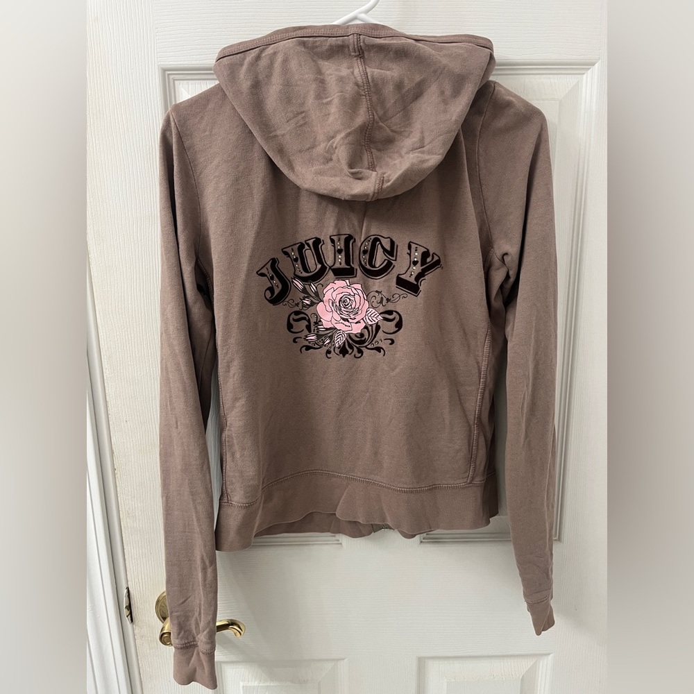 RARE Vintage Juicy Couture Brown Hoodie with Pink Rose